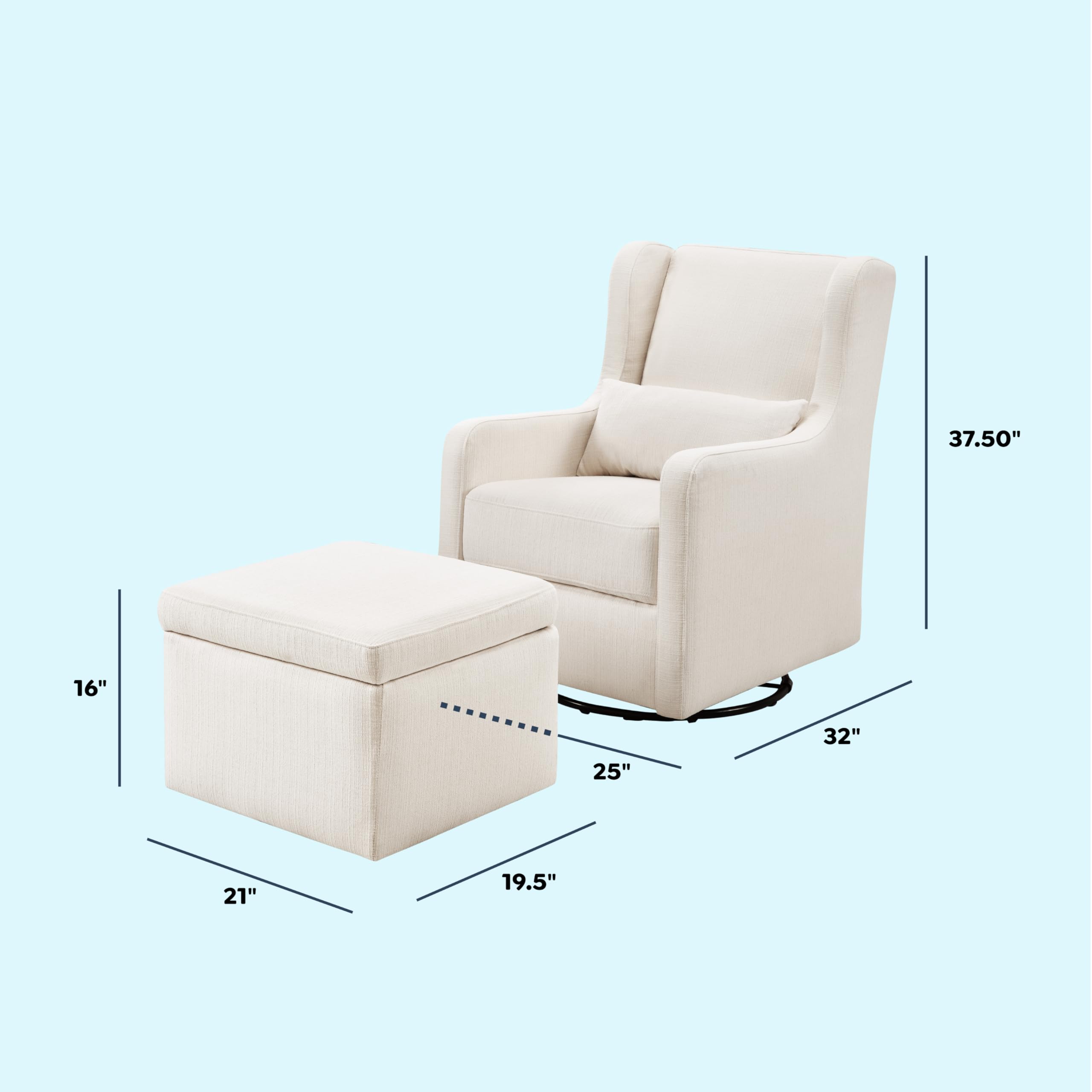 Carter's by daVinci Adrian 360° Swivel Glider Chair w/ Storage Ottoman - Water & Stain Resistant Rocking Chair Glider - GREENGUARD Gold & FSC Certified Glider Rocking Chair for Nursery & Living Room - Image 3