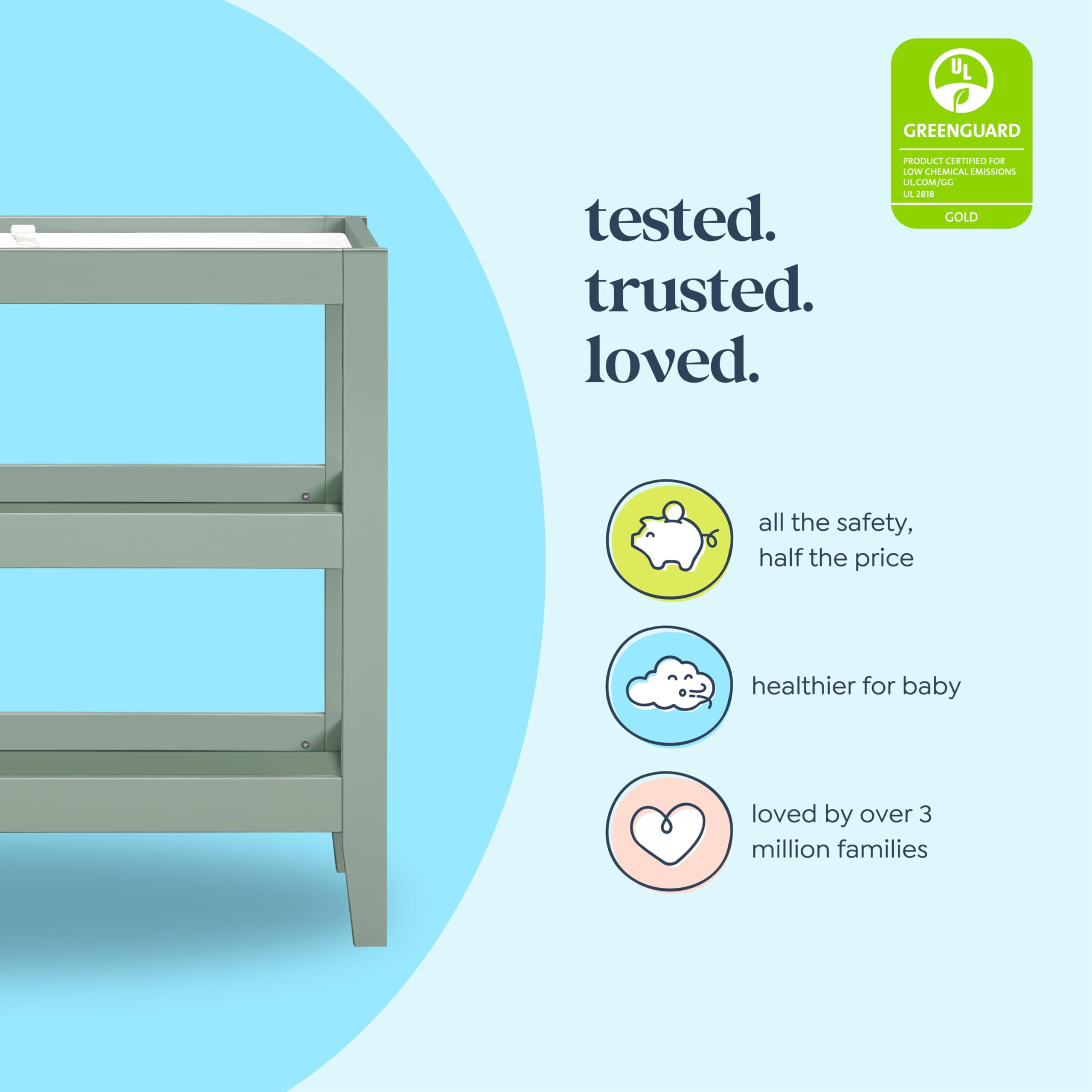 Carter's by Davinci Colby Changing Table in Light Sage, GREENGUARD Gold Certified - Image 6