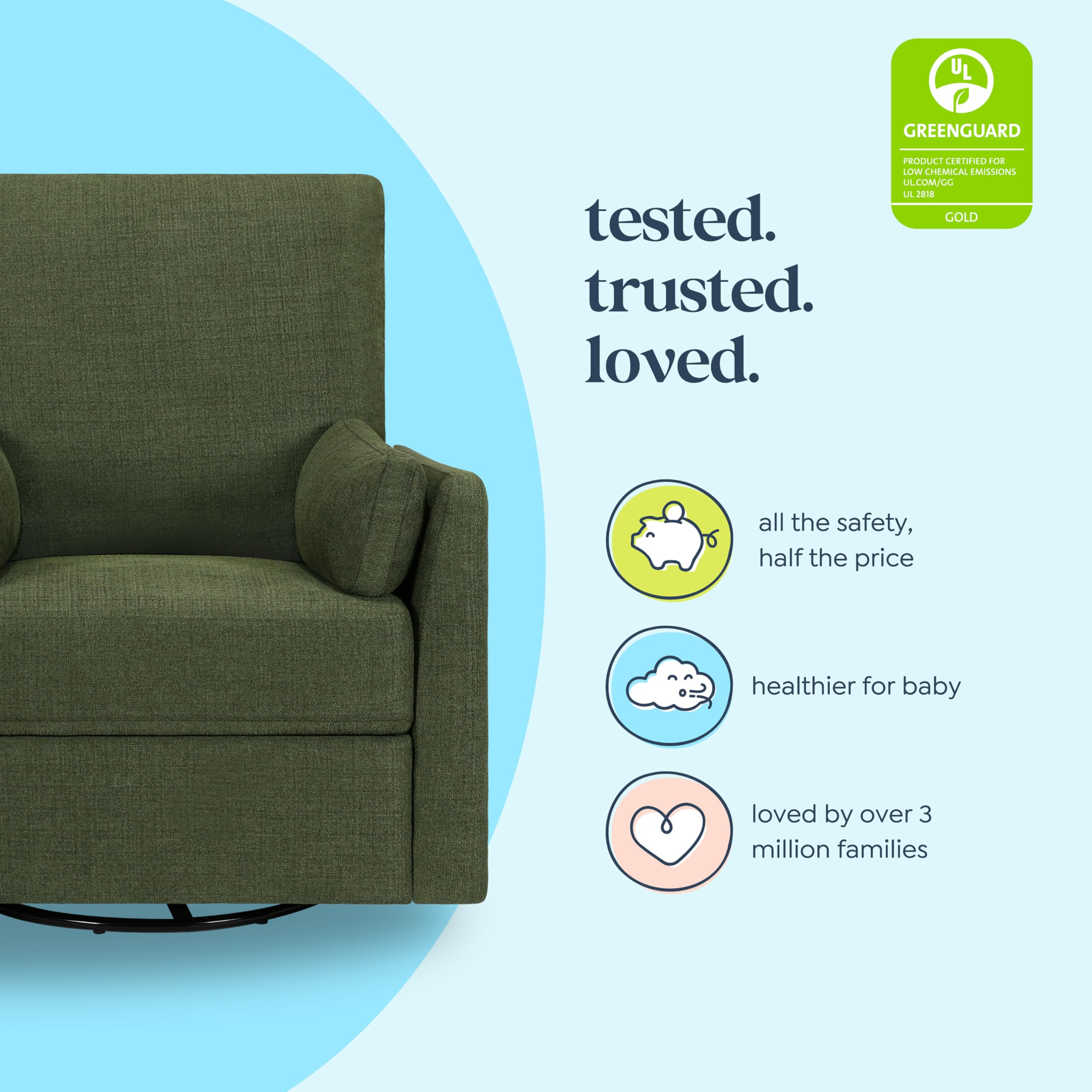 Carter's by Davinci Ethan Swivel Recliner in Performance Forest Green Linen, GREENGUARD Gold & CertiPUR-US® Certified - Image 5