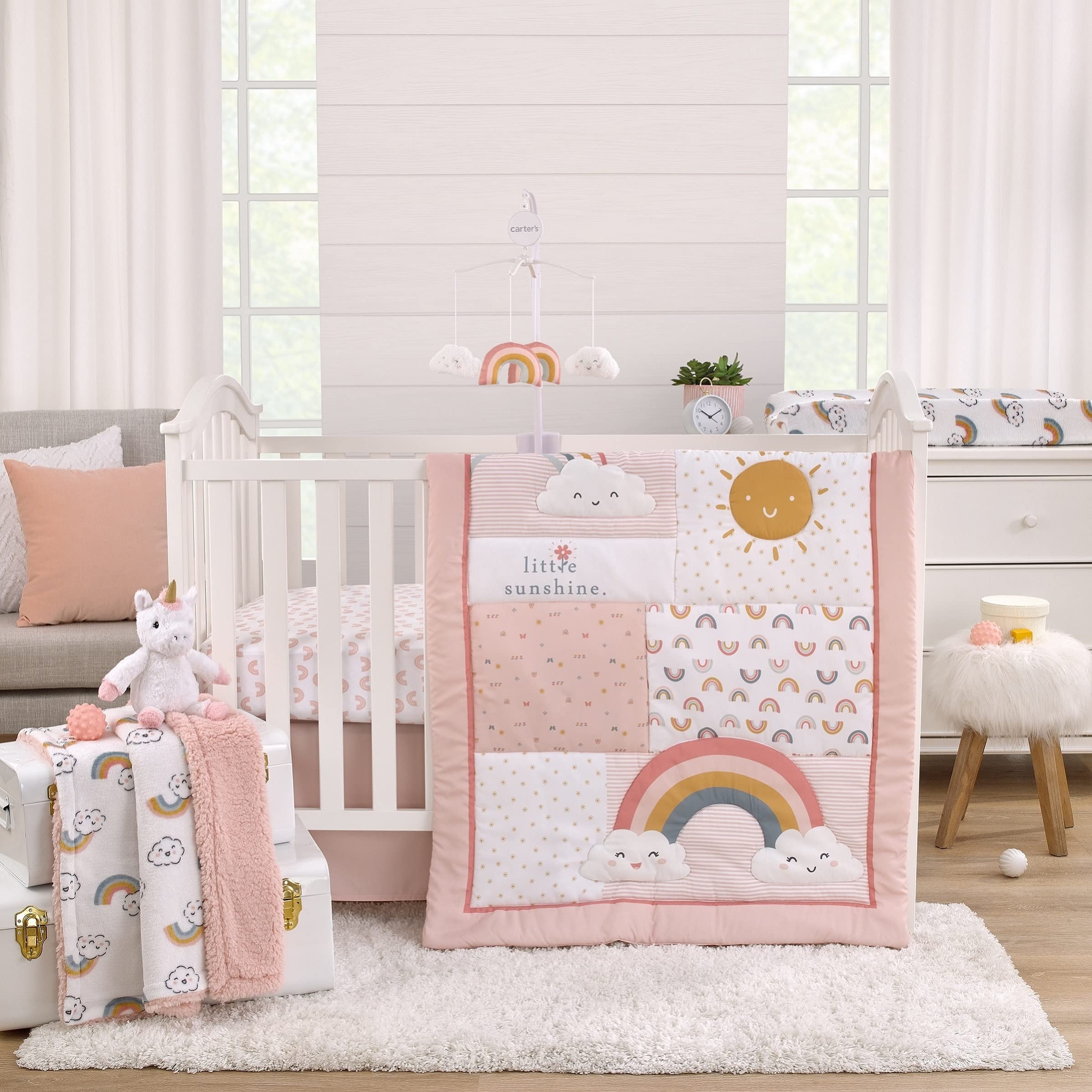 NoJo Carter's Chasing Rainbows - White, Peach, Teal and Gold Clouds and Rainbows Super Soft Contoured Changing Pad Cover - Image 3